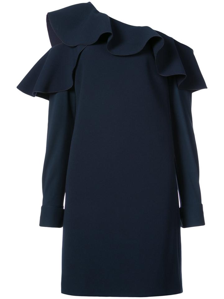 Oscar De La Renta Asymmetric Ruffled Dress - Blue