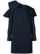 Oscar De La Renta Asymmetric Ruffled Dress - Blue