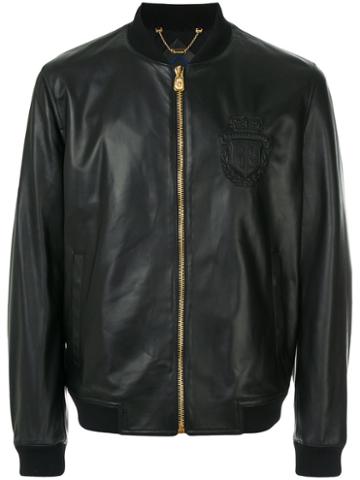 Billionaire - Emblem Leather Bomber Jacket - Men - Lamb Skin/cupro - 52, Black, Lamb Skin/cupro