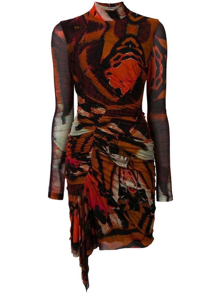 Alexander Mcqueen Ruched Printed Dress - Orange