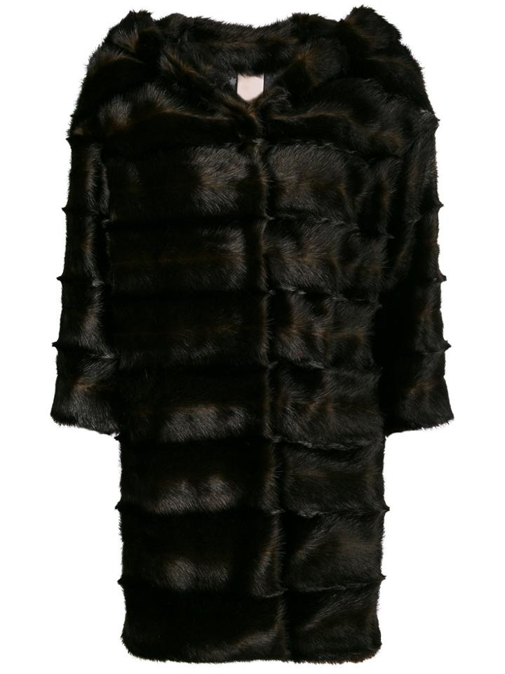 Venus Fur Hooded Coat - Brown
