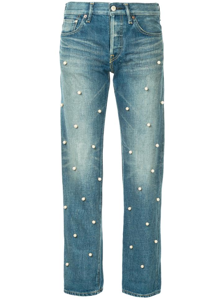 Tu Es Mon Trésor Small Pearl Dot Jeans Short Length - Blue