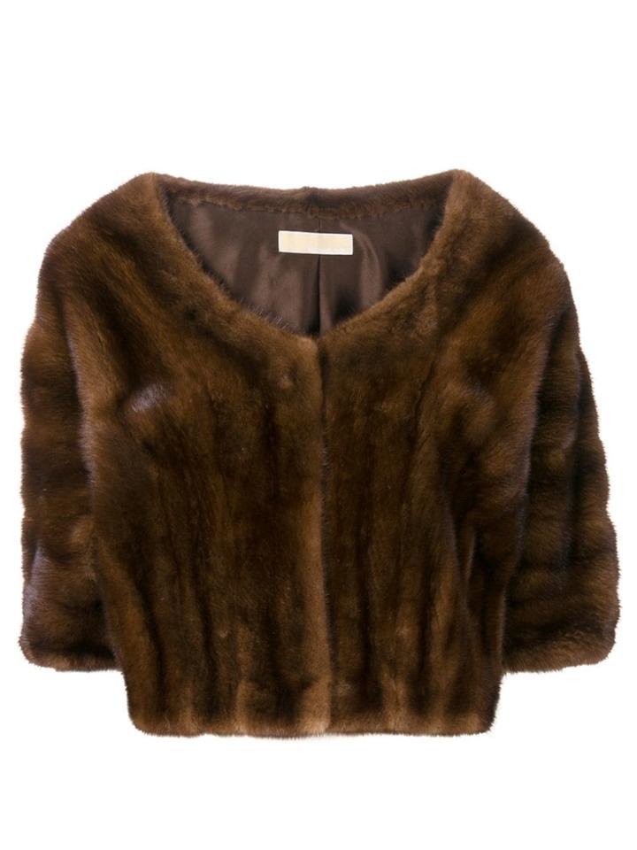 Liska Boat-neck Cropped Fur Jacket - Brown