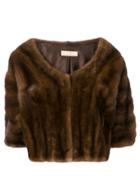 Liska Boat-neck Cropped Fur Jacket - Brown