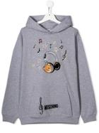 Moschino Kids Teen Headphone Print Hoodie - Grey