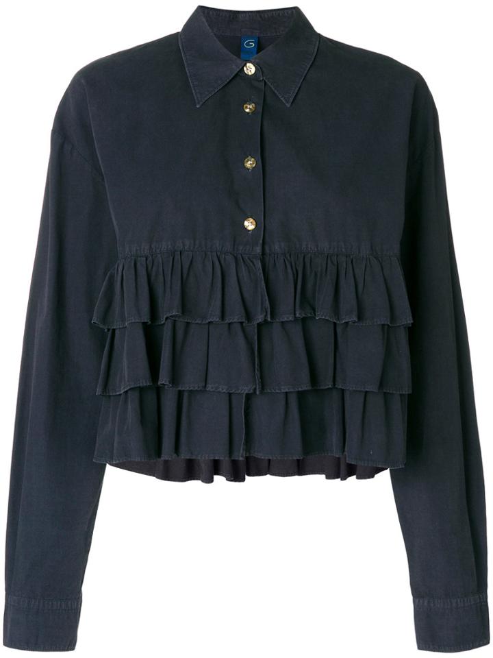 Romeo Gigli Vintage Ruffled Buttoned Blouse - Blue
