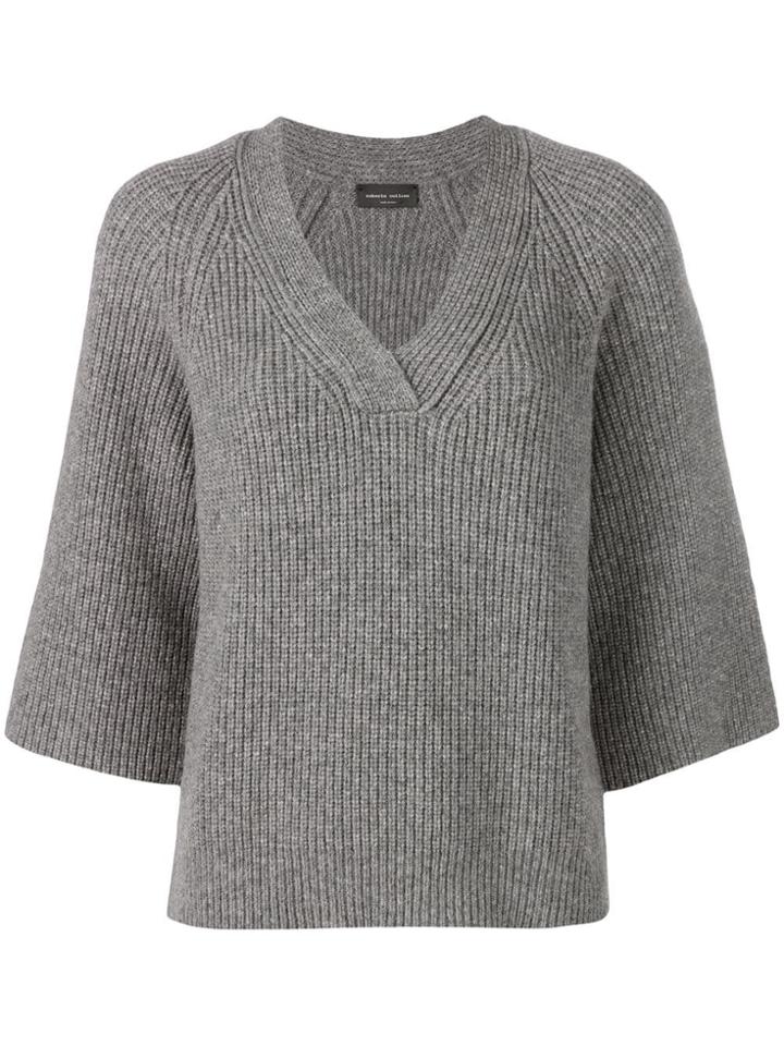 Roberto Collina V-neck Ribbed Sweater - Grey