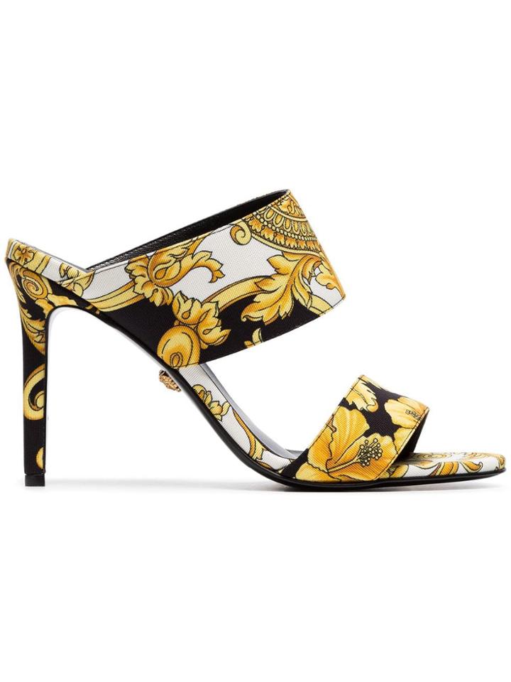 Versace Black White And Gold 95 Fabric Tribute Mules