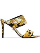 Versace Black White And Gold 95 Fabric Tribute Mules