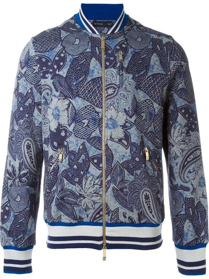 Etro Floral Print Sweatshirt, Men's, Size: Xl, Blue, Cotton/polyamide