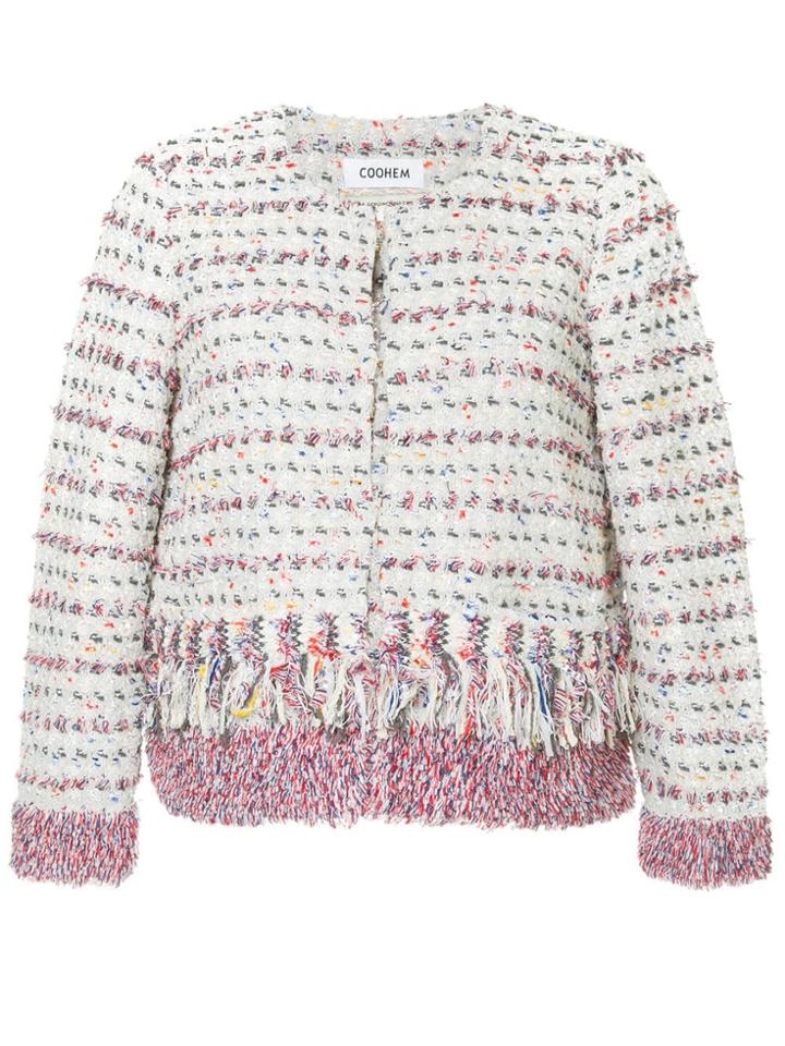 Coohem Tweed Fringed Fitted Jacket - Grey