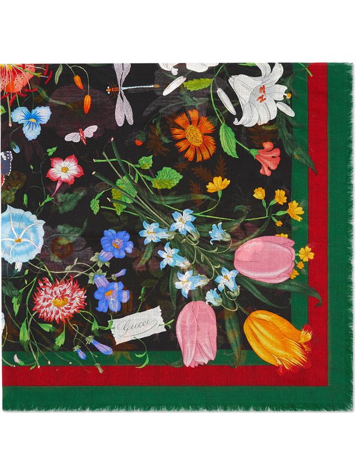 Gucci Flora Web Print Shawl - Black