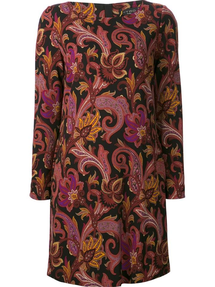 Etro Floral Print Shift Dress, Women's, Size: 44, Black, Viscose/spandex/elastane