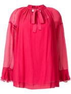 See By Chloé Flared Neck Tie Blouse - Pink & Purple