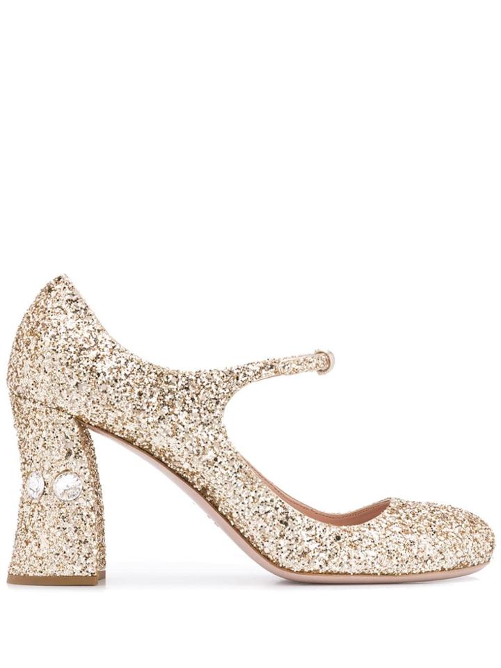 Miu Miu Metallic Mary-jane Pumps - Gold