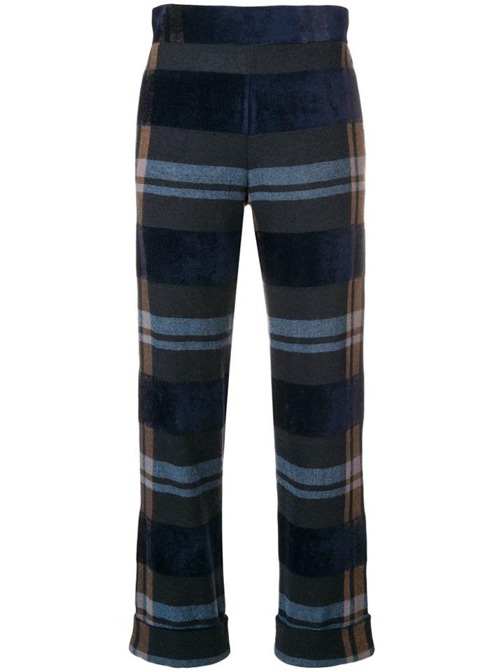 D.exterior Cropped Checked Trousers - Blue