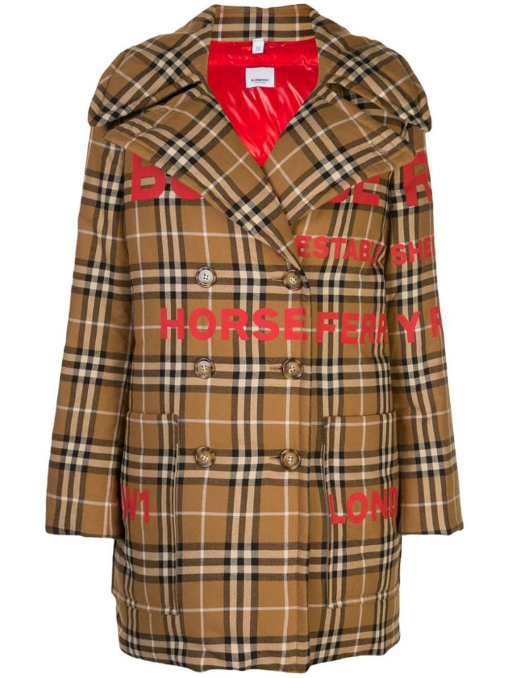 Burberry Horseferry Print Oversized Pea Coat - Brown