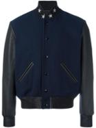 Saint Laurent Teddy America Bomber Jacket, Men's, Size: 50, Blue, Virgin Wool/polyamide/lamb Skin/cotton