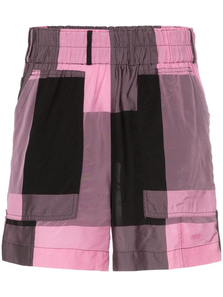 Ganni Check Print Track Shorts - Pink