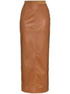 Situationist High Waist Leather Straight Midi Skirt - Brown