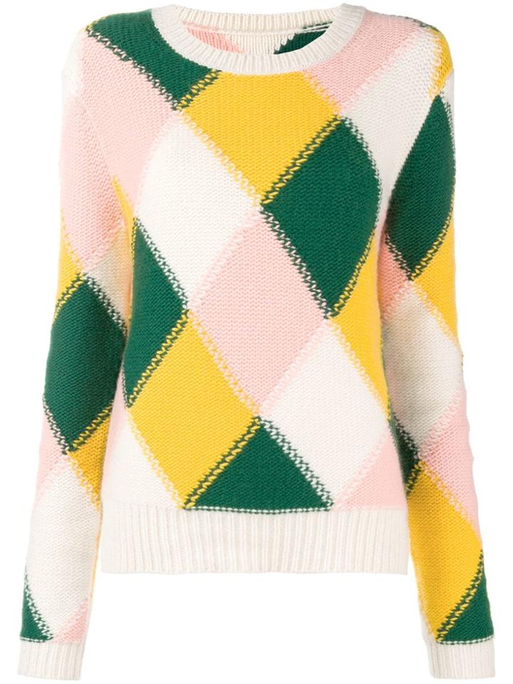 Chinti & Parker Colour-block Argyle Knit Sweater - White