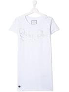 Philipp Plein Junior Rhinestone Logo T-shirt Dress - White