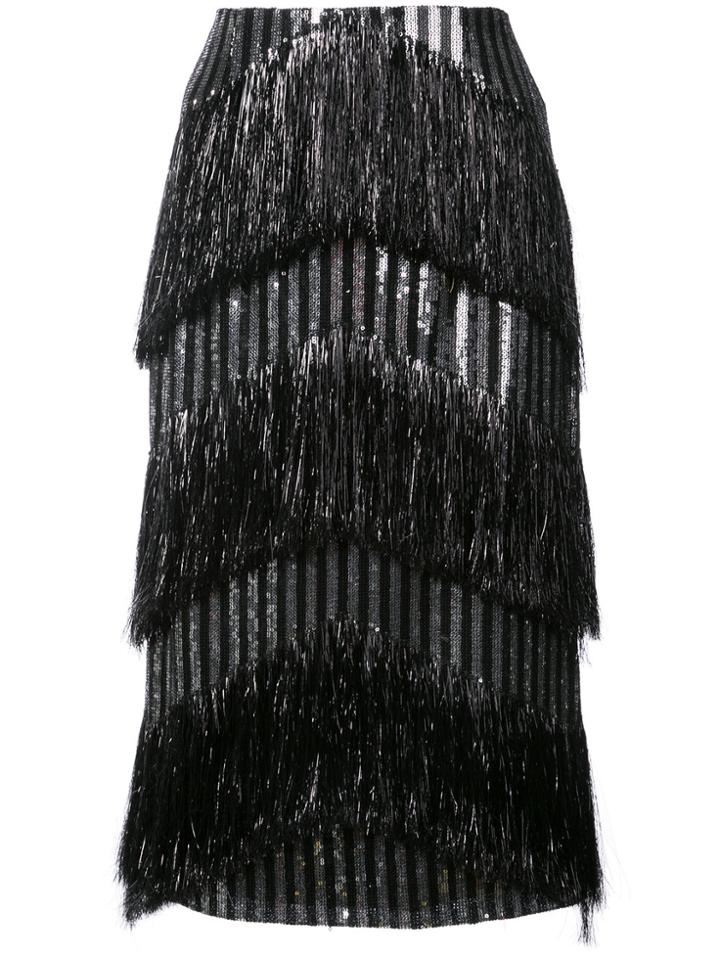 Sally Lapointe Sequin Tasseled Pencil Skirt - Black