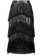 Sally Lapointe Sequin Tasseled Pencil Skirt - Black