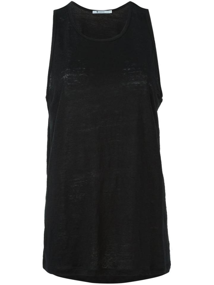 T By Alexander Wang Scoop Neck Tank Top, Women's, Size: M, Black, Linen/flax/silk