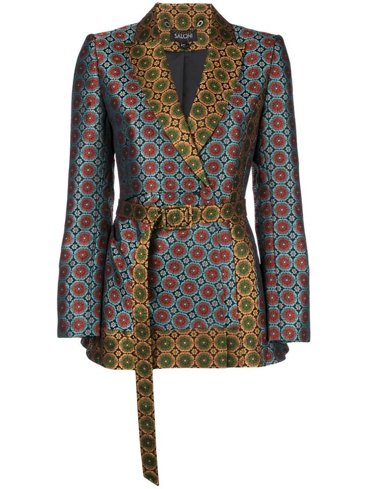 Saloni Geometric Print Belted Blazer - Blue