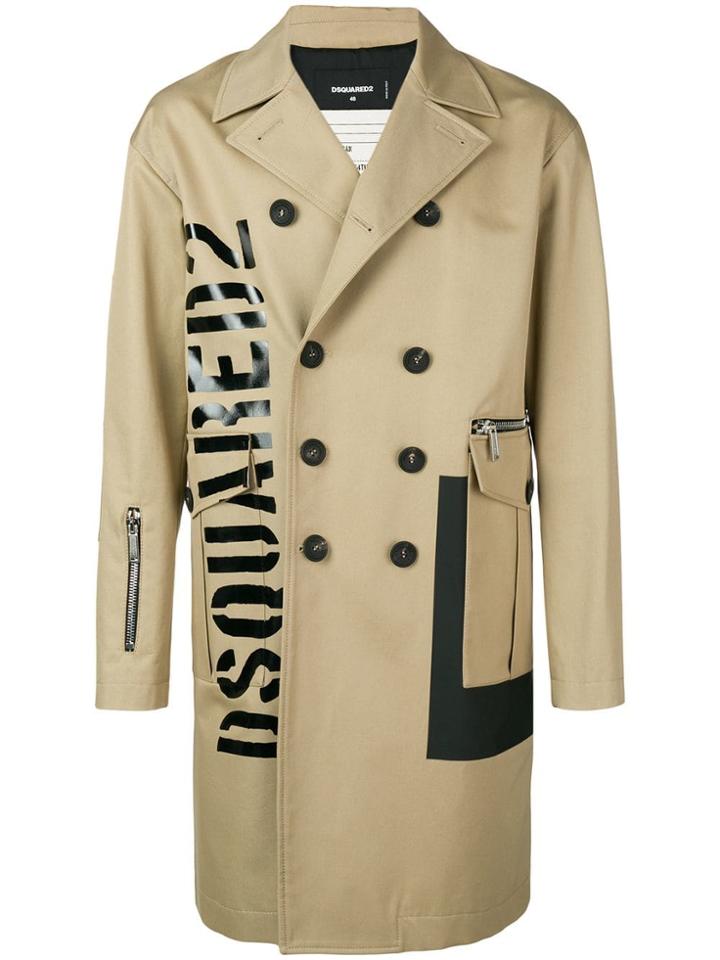 Dsquared2 Logo Double-breasted Coat - Neutrals