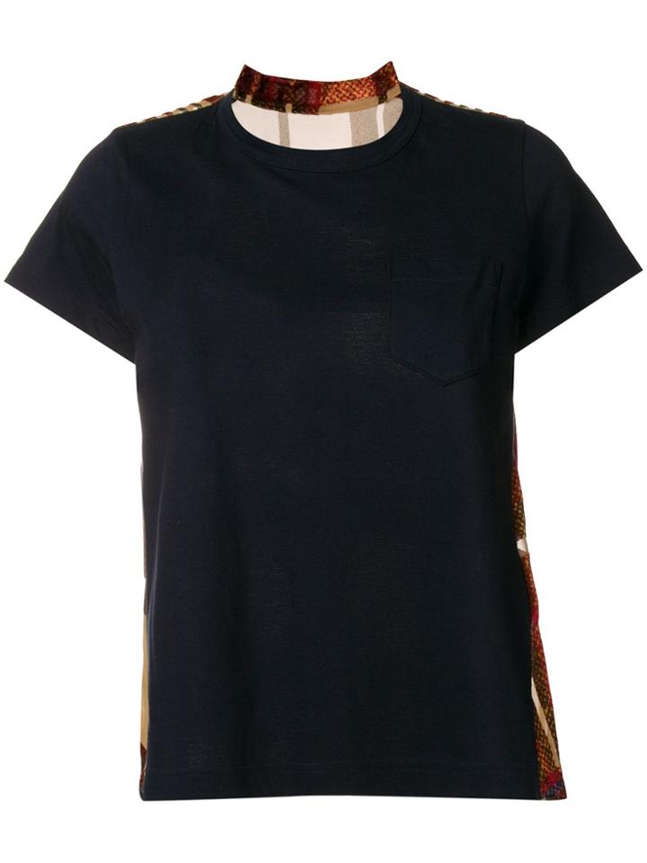 Sacai Pleated Tartan Back T-shirt - Blue