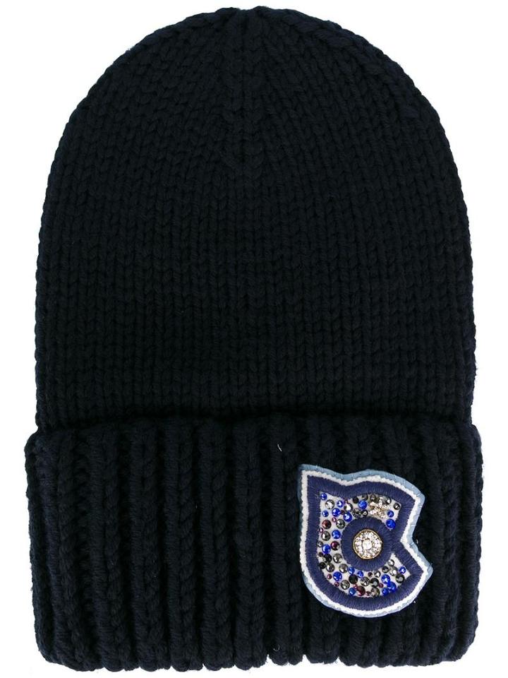 Coach Ribbed Beanie, Women's, Blue, Wool/calf Leather