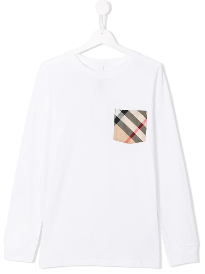 Burberry Kids Check Pocket T-shirt, Boy's, Size: 14 Yrs, White