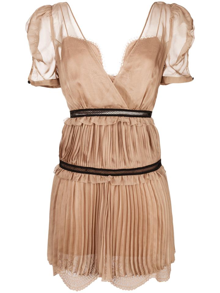 Self-portrait Pleated Mini Dress - Nude & Neutrals