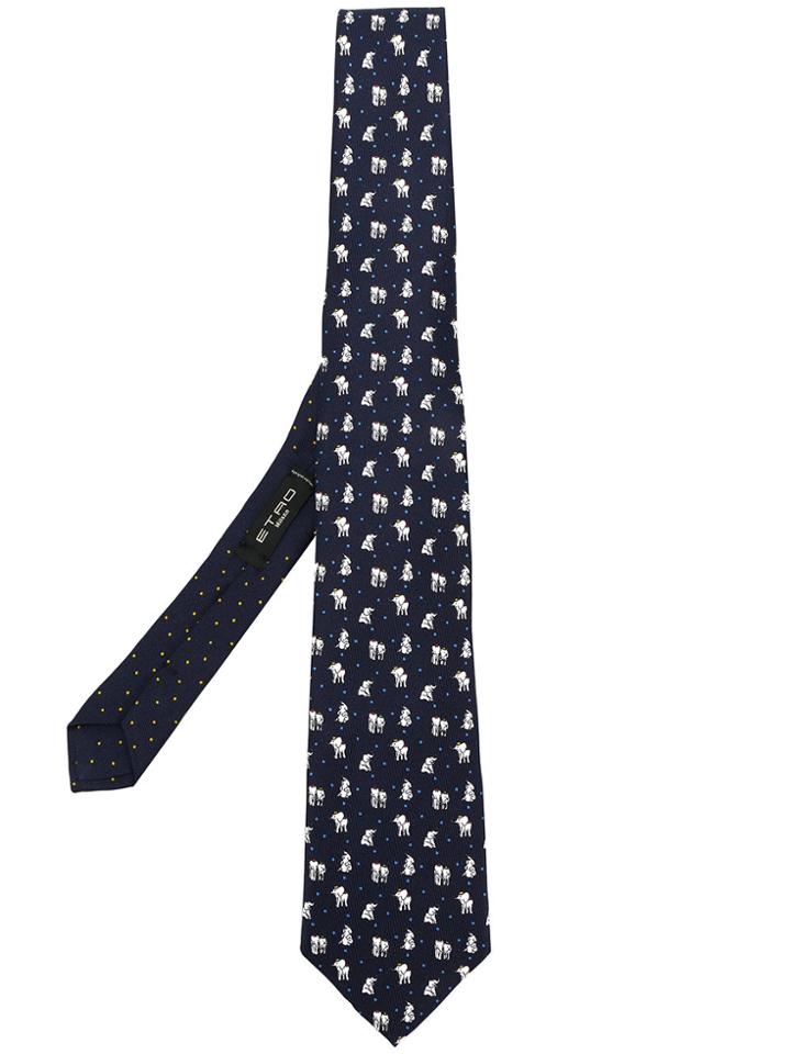 Etro Elephant Printed Tie - Blue