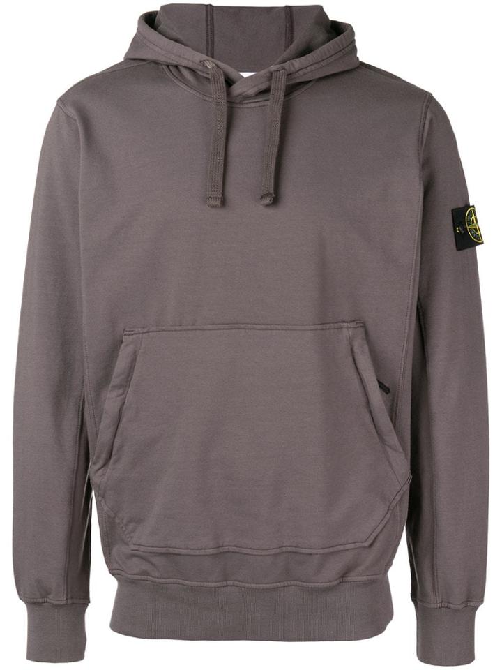 Stone Island Contrasting Logo Patch Hoodie - Grey