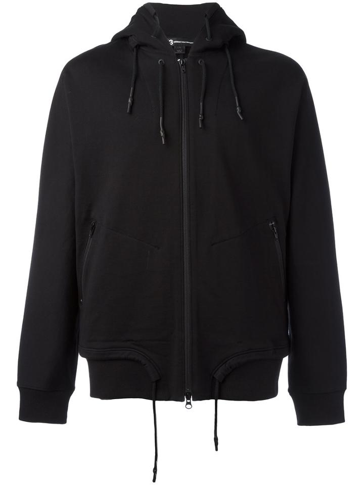 Y-3 Drawstrings Zipped Hoodie, Men's, Size: Medium, Black, Cotton