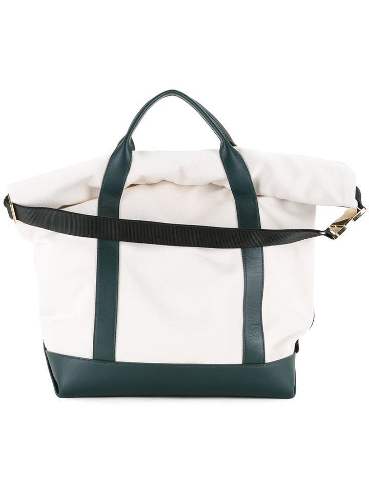 Sacai Roll Top Tote Bag, Women's, White, Canvas