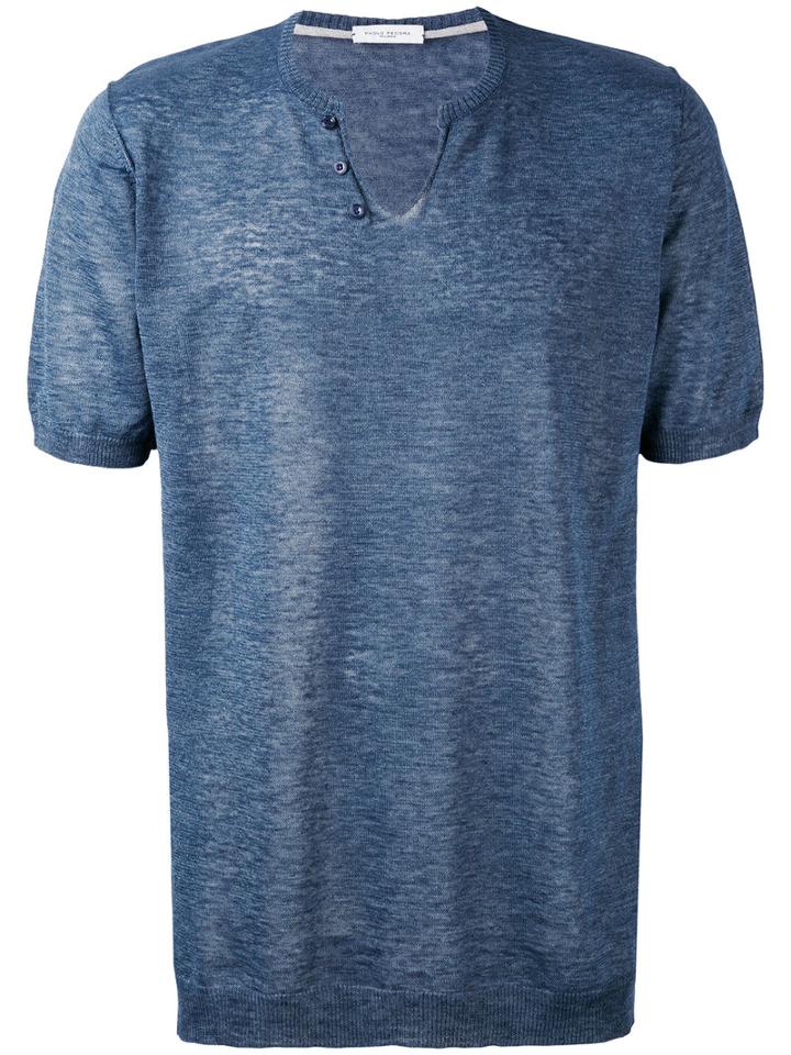 Paolo Pecora - Buttoned Neck T-shirt - Men - Linen/flax - Xl, Blue, Linen/flax