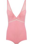 Giuliana Romanno Tulle Panel Bodysuit, Women's, Size: Medium, Pink/purple, Polyamide/spandex/elastane