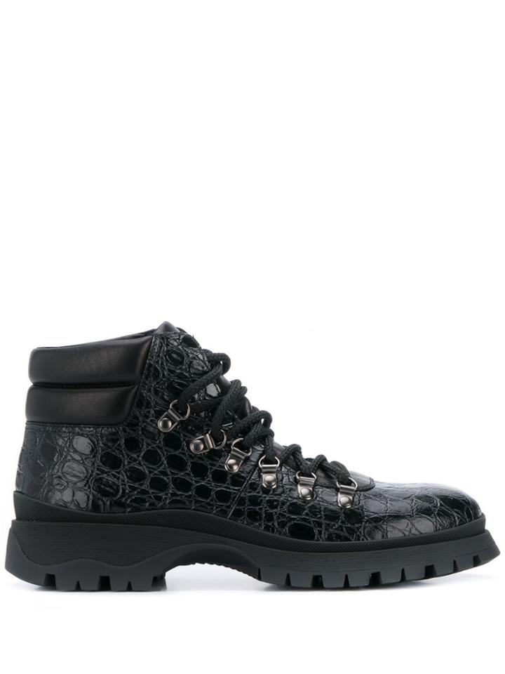 Prada Textured Hiking Style Boots - Black