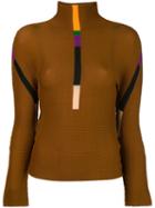 Issey Miyake Cauliflower - Stripes Detail Turtleneck Jumper - Women - Polyester - One Size, Women's, Brown, Polyester