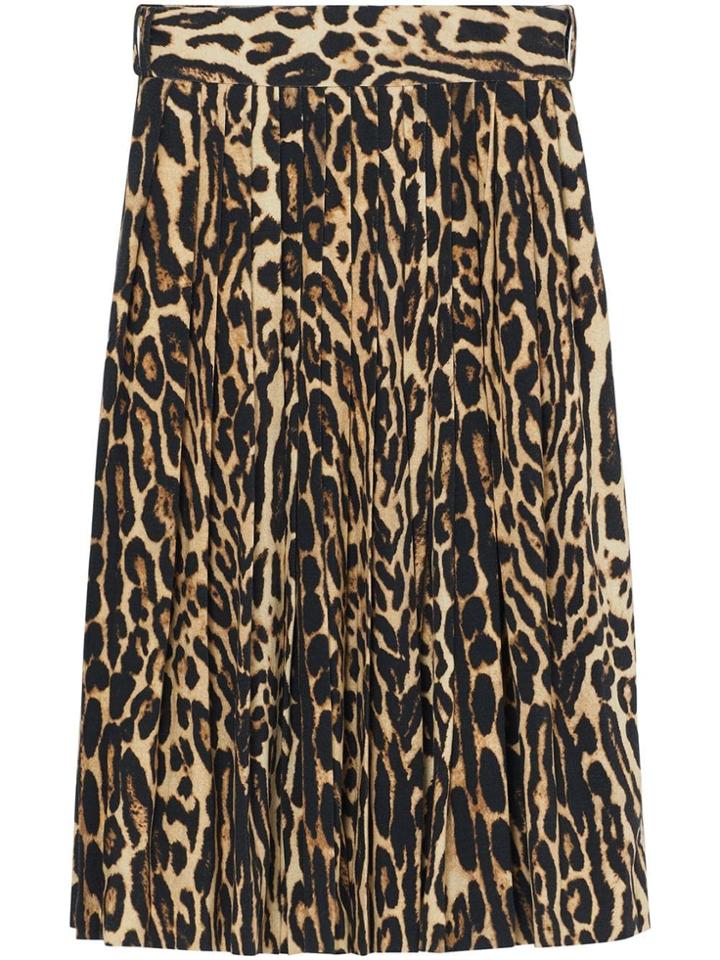 Burberry Leopard Print Stretch Silk Pleated Skirt - Neutrals