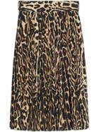 Burberry Leopard Print Stretch Silk Pleated Skirt - Neutrals