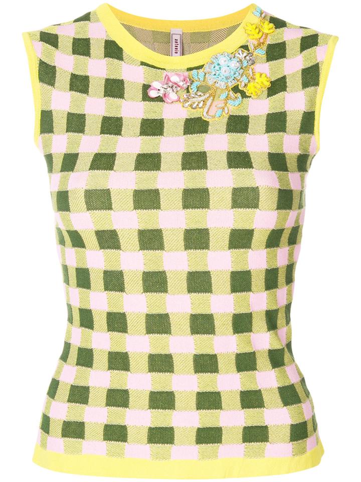 Antonio Marras Bead Embroidered Gingham Tank - Multicolour