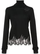 Sally Lapointe Fitted Turtleneck Pullover With Lace - Black