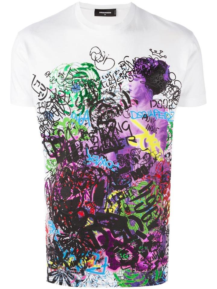 Dsquared2 Graffiti Logo T-shirt, Men's, Size: Large, White, Cotton