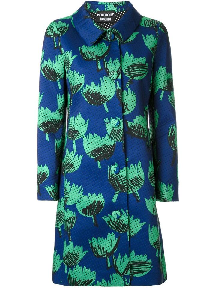 Boutique Moschino Perforated Printed Coat, Women's, Size: 44, Blue, Polyester/other Fibers