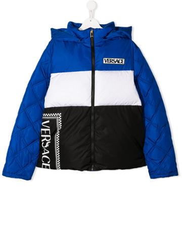 Young Versace Teen Padded Colour Blocked Jacket - Blue
